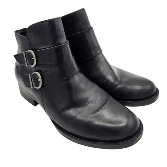 BORN Moto Ankle Boots Women's Size 9.5 Black Leather Side Zip Buckle Straps - Picture 7 of 10